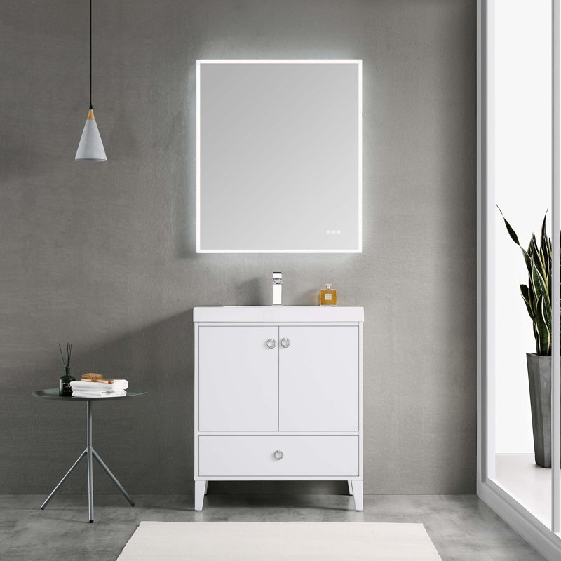 Ensemble de meuble-lavabo pour salle de bain simple 30 po imperméable design ergonomique Jez, Blanc mat