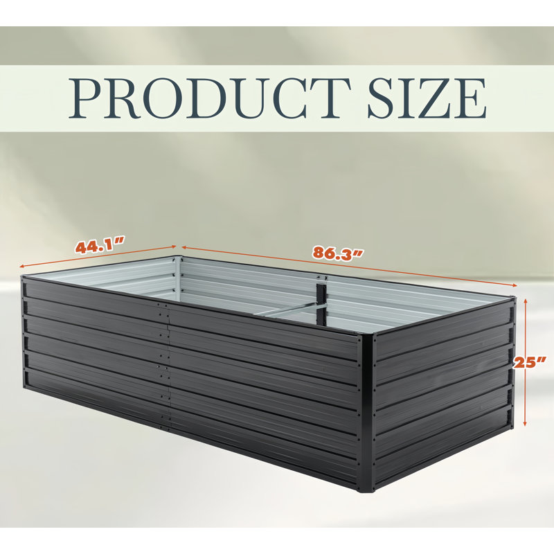 86 po X 44 po X 25 po Lit de jardin surélevé rectangulaire en métal, H 25 po x l 44 po x P 86,3 po, Noir, Ensemble de 1
