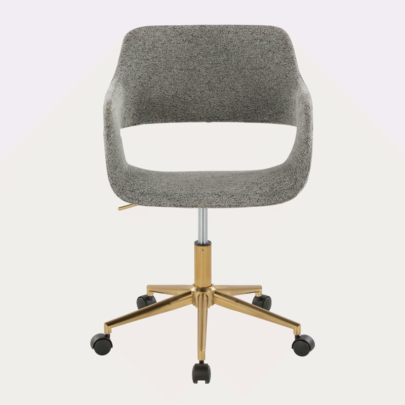 Chaise de travail contemporaine en métal et tissu, Gris, Doré