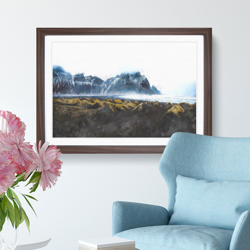 Mountains in Stokksnes Iceland - Picture Frame Graphic Art Print, 62cm H x 87cm W x 2cm D, Walnut Framed