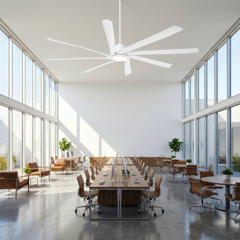 100" Extra Large Industrial Dimmable Ceiling Fan With LED Lights And Remote Control, White