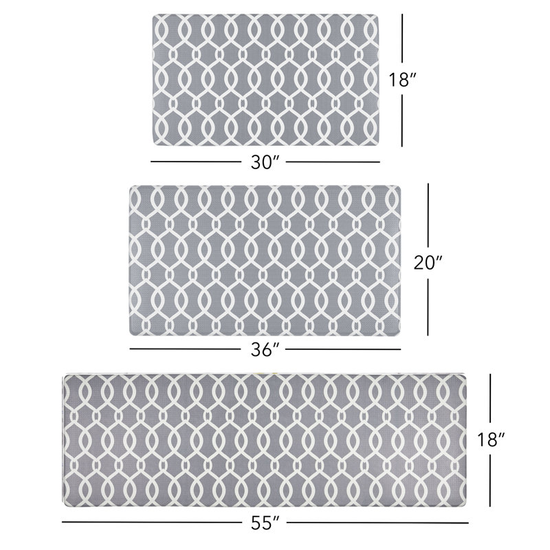 Geometric Water Resistant Anti-Fatigue Non-Skid Kitchen Mat, Gray, Runner 1'5.5" x 4'7"