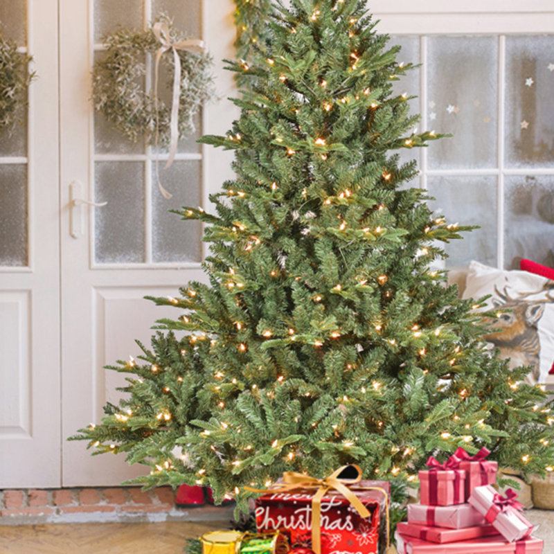Arbre de Noël 6 pi pleine forme avec 500 lumières UL, branches mixtes en PVC PE, 1763 pointes, base large, structure à charnières, support en métal stable