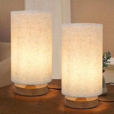 Ensemble de 2 lampes de table pour chambre à coucher, ensemble de 2 lampes de chevet minimalistes avec abat-jour en lin rond, ensemble de 2 lampes de lecture pour la chambre d'enfant, ensemble de lampes de chevet pour le salon et le bureau