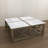 Karlotte Coffee Table, 40 Inch Square White Genuine Marble Top, Sandblasted Washed Ash Gray Mango Wood Geometric Frame