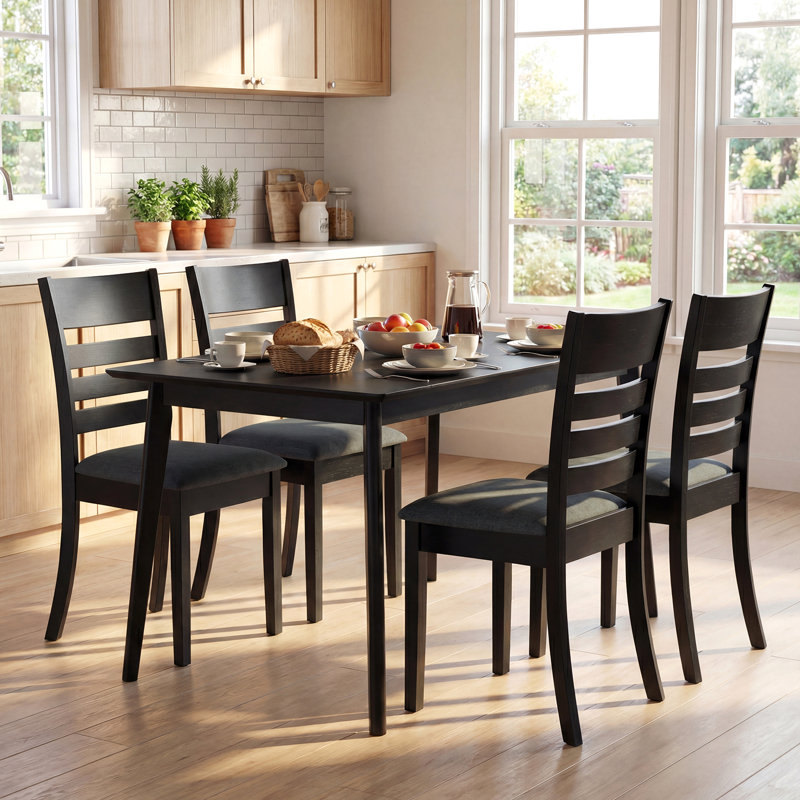 Ensemble de 2 chaises en bois avec structure en bois d'hévéa, dossier à lattes courbé gris foncé, 2, Noir ; gris