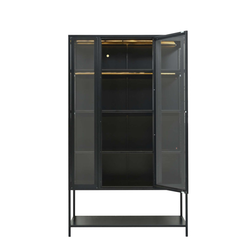 67.25'' Tall Iron Display Cabinet With Glass Door, LED Lights, And 3-Sided Glass For Collectibles, Figures, And Trophies