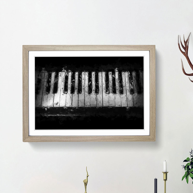 Broken Piano Keys - Picture Frame Painting Print, 27cm H x 36cm W x 2cm D, Oak Framed