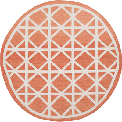 Rodgers Hand Woven Flat Weave Wool/Cotton Geometric Rug in Tan/Ivory