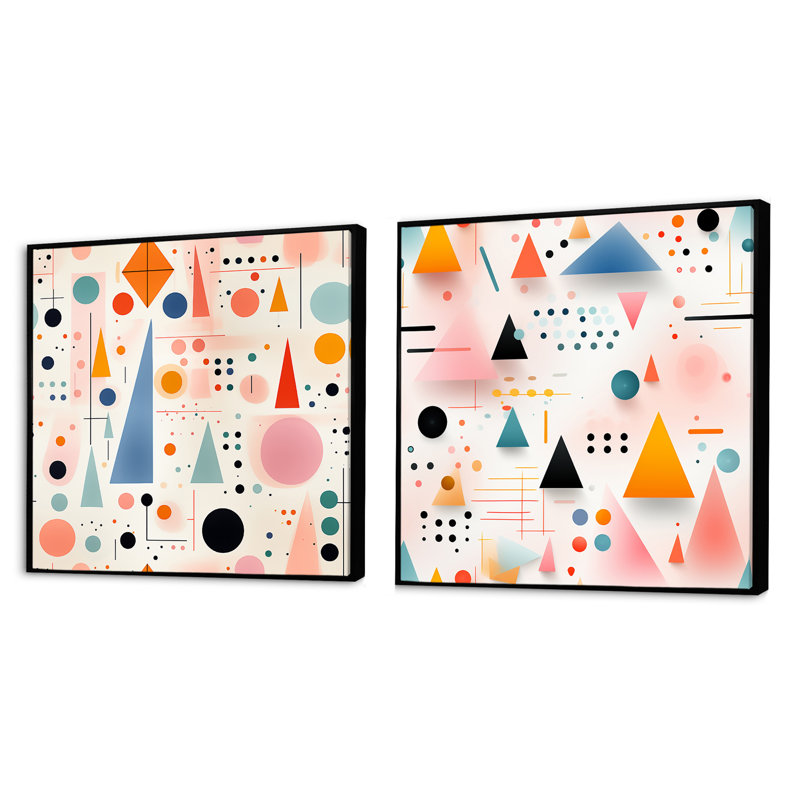 Malakoff - Ensemble de 2 collages carrés à formes abstraites, Cadre flottant noir, H 16 po x l 33 po
