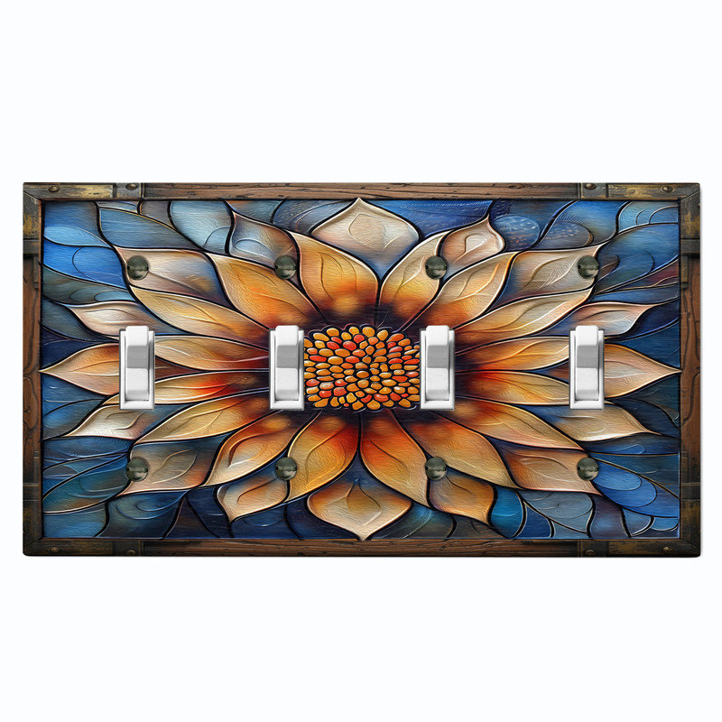 Couvercle de plaque d'interrupteur en métal; Impression standard US 4 Gang bascule - vitrail tournesol, # 4 Quad bascule