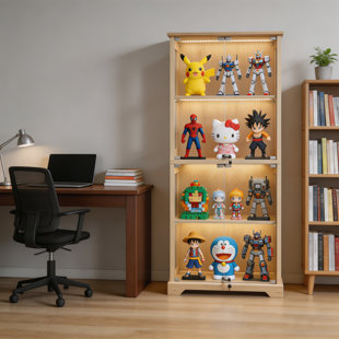 Cottage-Style Display Cabinet With Glass Doors, Display Cabinet With Three-Color Led Sensor Lights