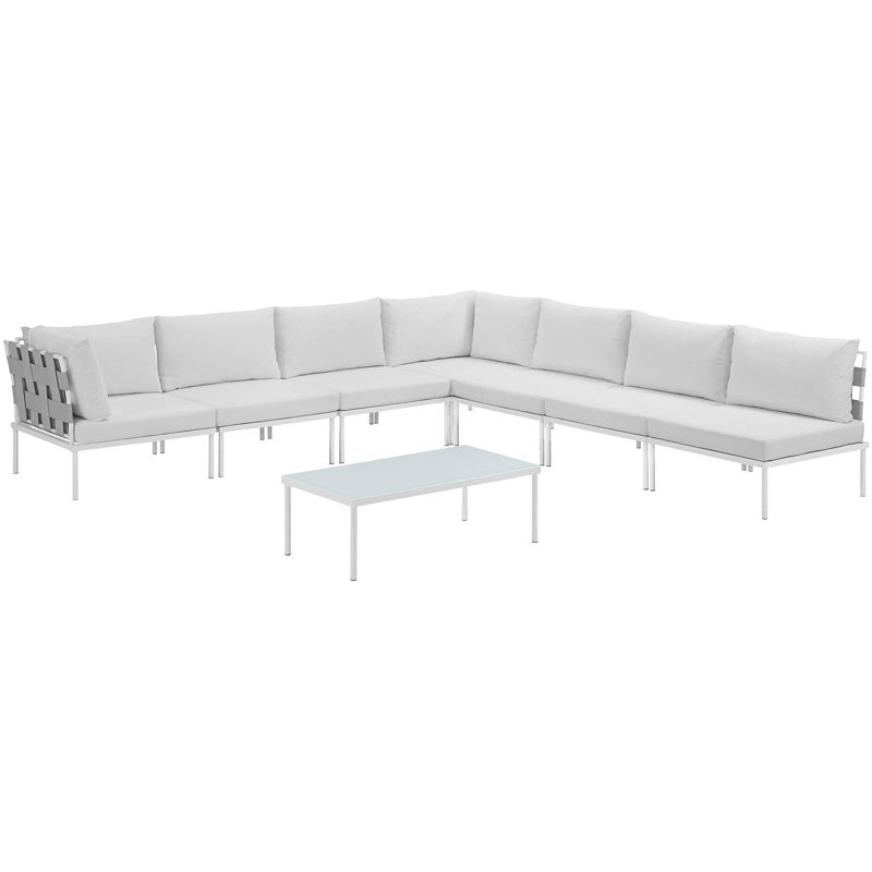 Ensemble de canapé modulaire d'extérieur en aluminium 8 pièces Harmony, Blanc