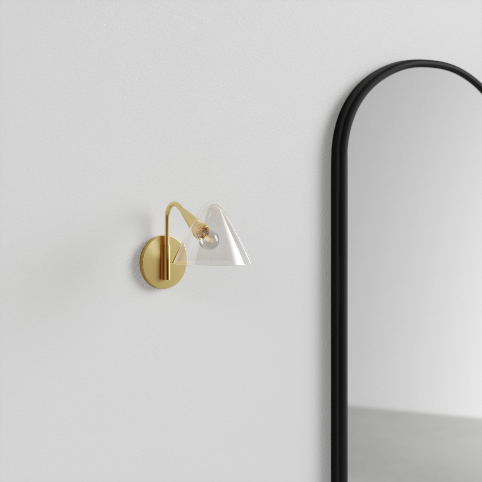 Kilby Single Light Glass Dimmable Armed Sconce, Aged Brass