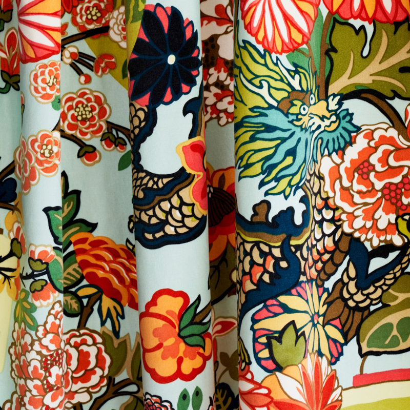 Chiang Mai Dragon Velvet Fabric, Aquamarine