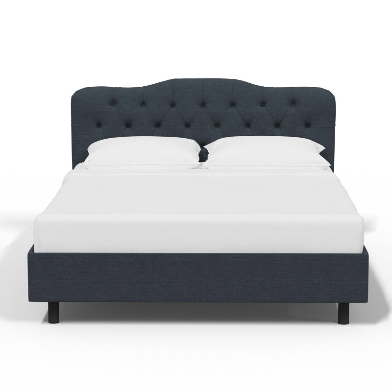 Pires Upholstered Platform Bed, King, Classic Navy Linen