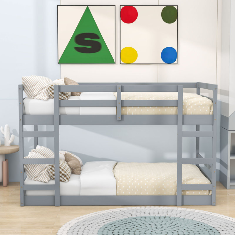 Lit superposé en bois Emirhan, gris, Twin Over Twin