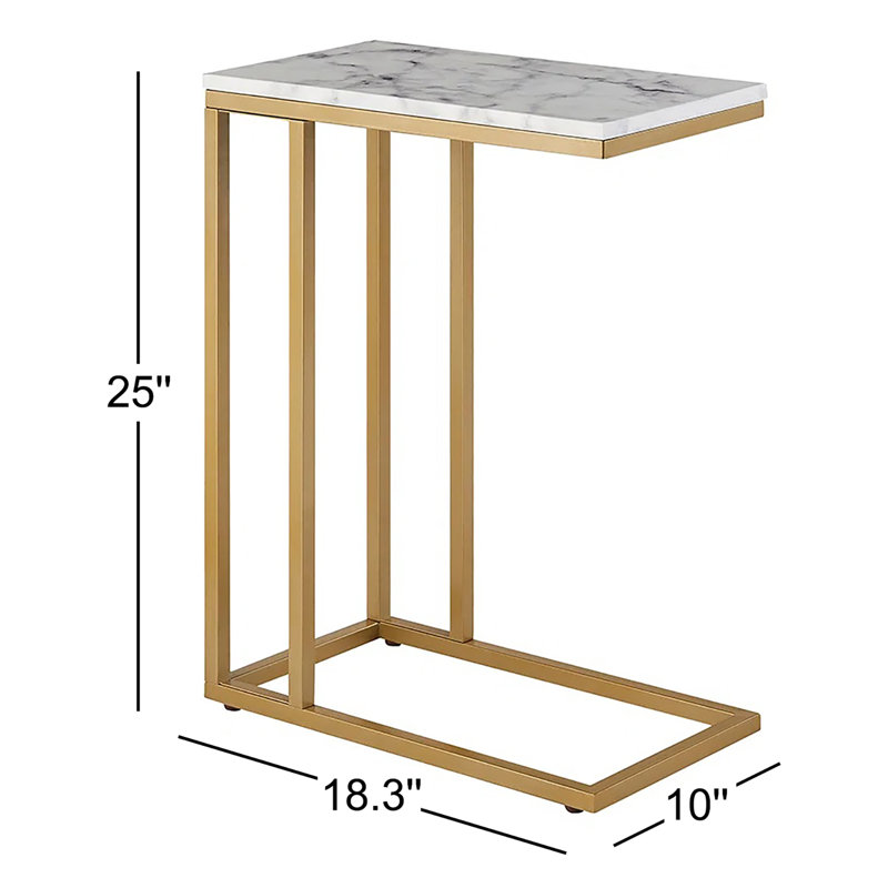 Delavan Faux Marble End Table, White Faux Marble, Gold, 25"H x 18.3"W x 10"D