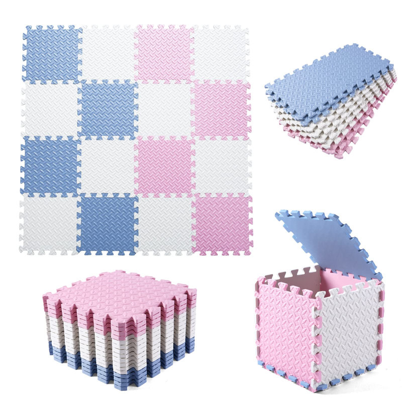 48'' L Interlocking Playmat, White/Pink/Light Blue