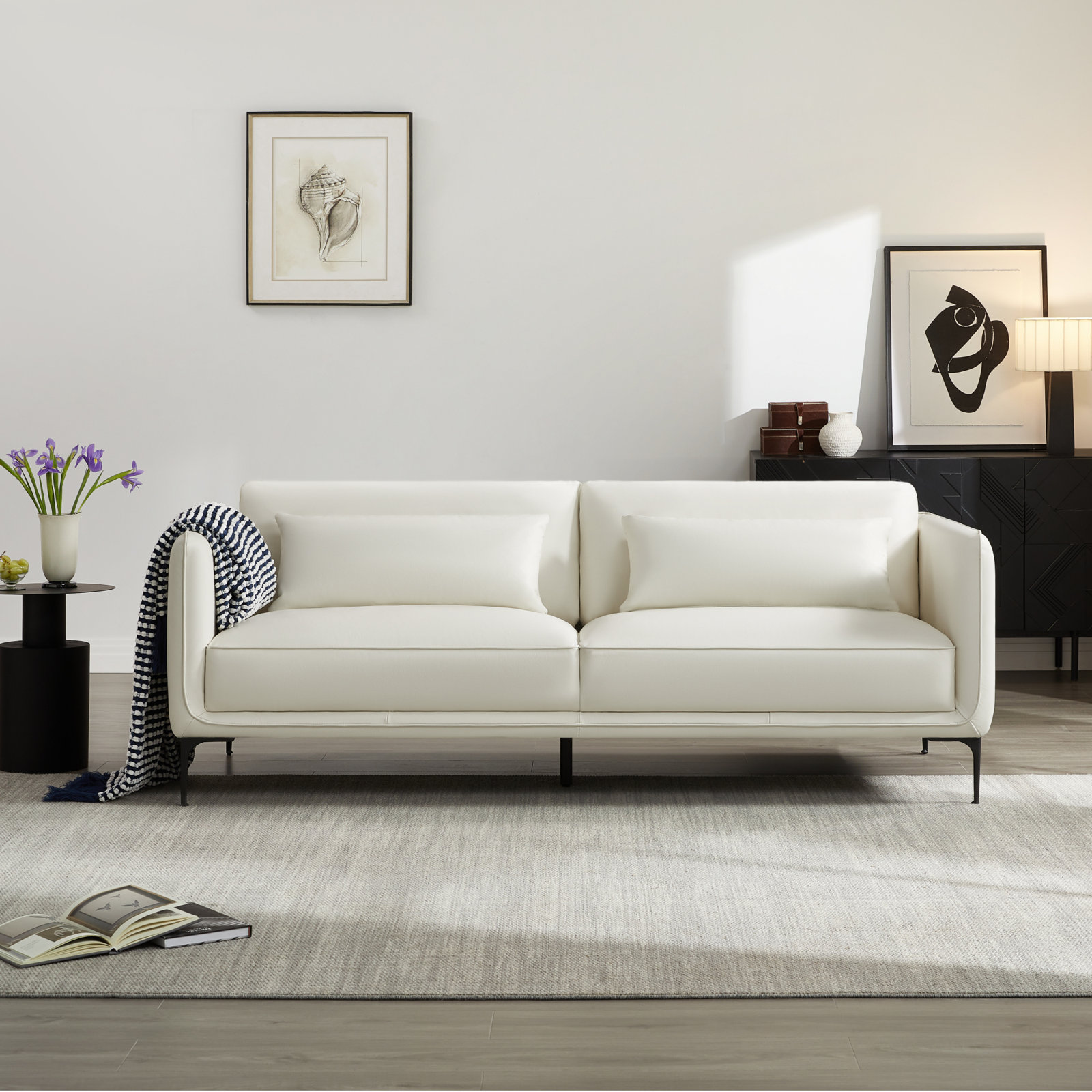 Rae Genuine Leather Upholstered Sofa, Impression White Top Grain Leather