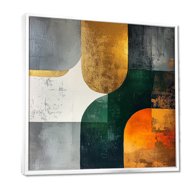 Nuallan géométrique or vert et gris forme pure I - art géométrique abstrait, H 16 po x l 16 po, Impression encadrée flottante