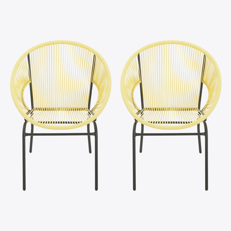Chaise d'extérieur en osier, ensemble de 2, Jaune
