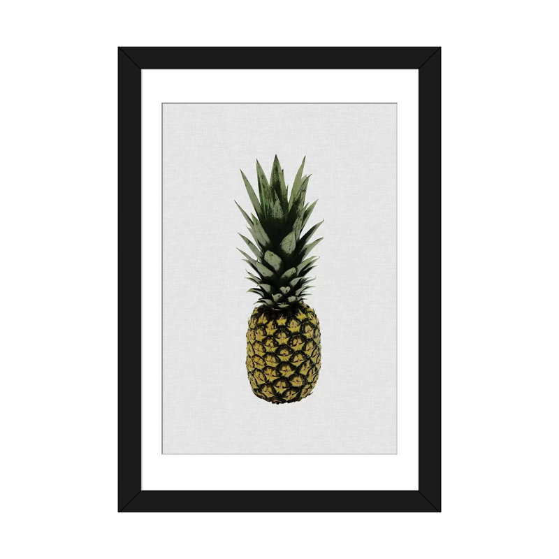 Ananas I - Impression sur toile, Papier beaux-arts encadré noir, Blanc, H 32 po x l 24 po x P 1 po