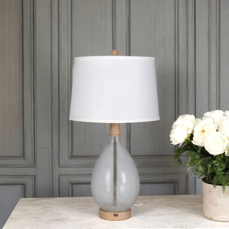 28" Table Lamp, Clear Glass, White