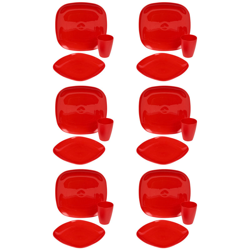 UNBREAKABLE Plastic Plates Cups Dinner Set Heavy Duty Reusable, Red