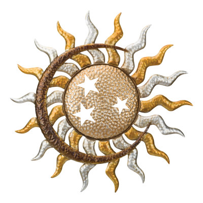 25 Inch Sun Metal Outdoor Wall Decor with Multi Color Weather Resistant Finish for Indoor and Outdoor Home Accent - Celestial