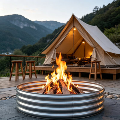 60in Heavy Duty Steel Fire Pit Ring for Backyard Black