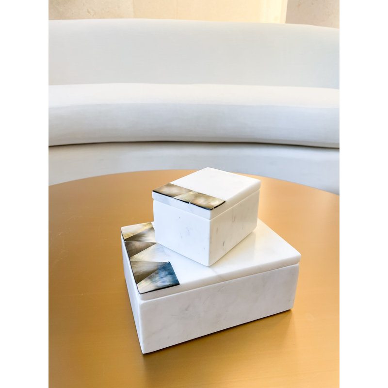 Mother Of Pearl Marble Marble Decorative Box, 4.13" H x 8" W x 4" D
