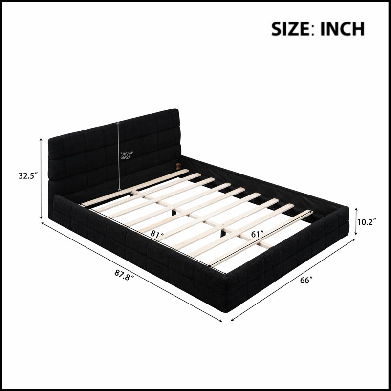 Élégant lit plateforme tapissier avec tête de lit en mousse et support de lattes durable, parfait pour les chambres modernes