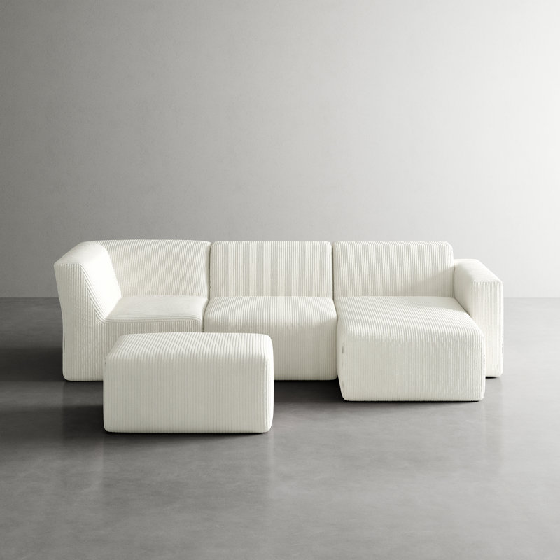 4 Seater Corduroy Seating Component, Right Hand Facing, Beige Corduroy