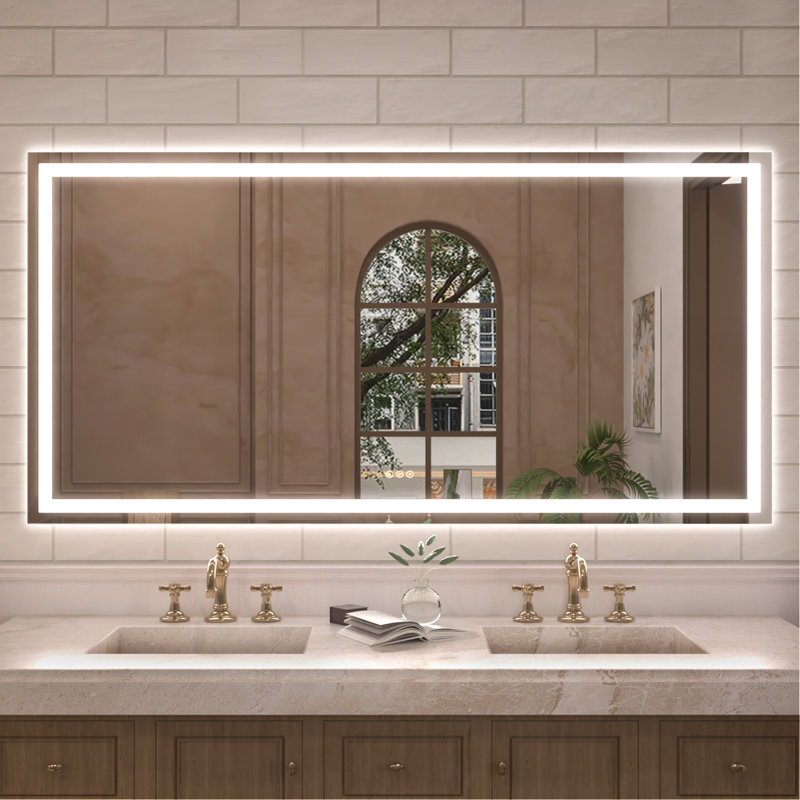 Currin 72 in. W x 36 in. H Rectangular Frameless LED Wall Bathroom Vanity Mirror, 36" x 72"