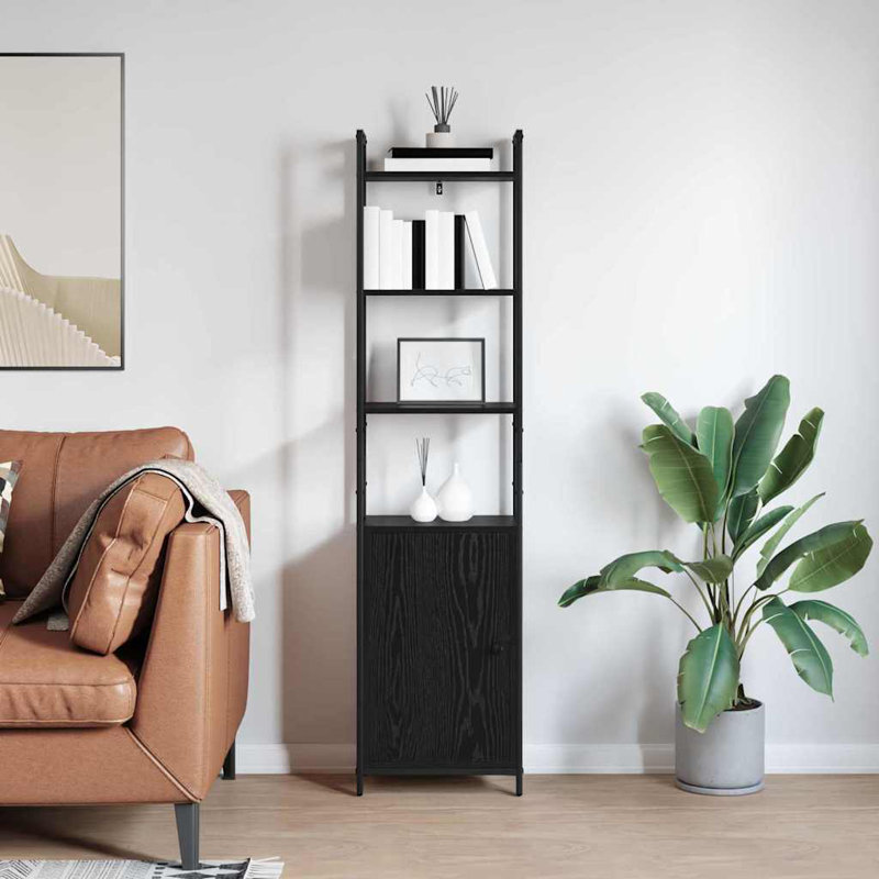 161cm H x 40cm W Steel Book Cabinet Bookcase, Black Oak