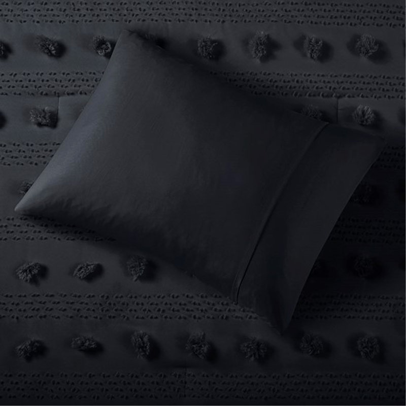 Ensemble d'édredon jacquard double / grand , Édredon double + 2 taies décoratives standards, Noir
