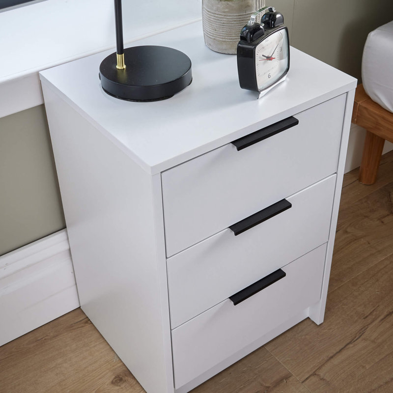 Phoenix 3 Drawer Bedside Table Storage Unit, White
