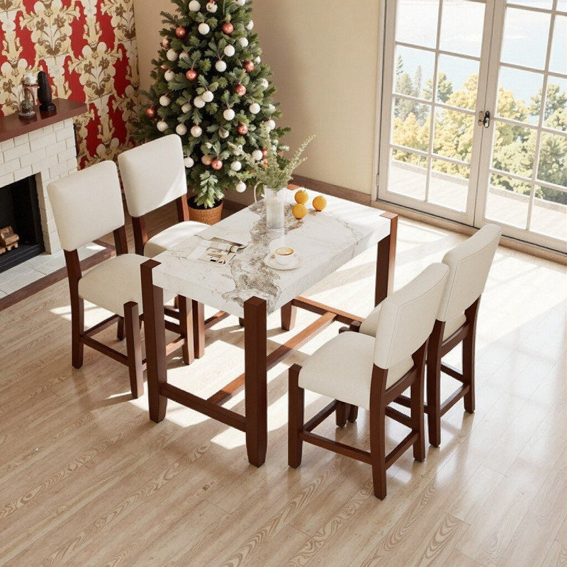 5-Piece Counter Height Dining Set: 47.5" Rectangular Table & 4 Upholstered Chairs