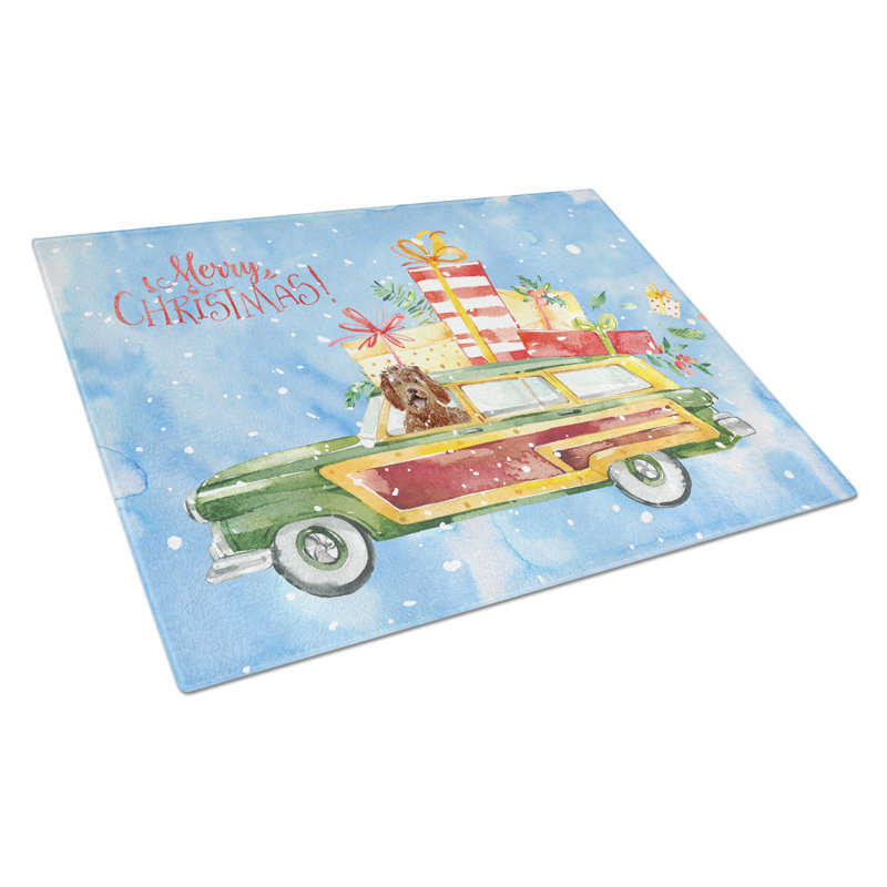 Caroline's Treasures Tempered Glass Merry Christmas Cutting Board, Labradoodle