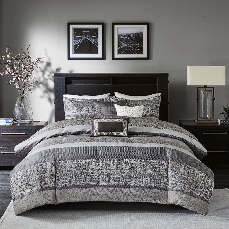 7 Piece Comforter King - Grey/taupe Forest Pattern, King Comforter + 6 Additional Pieces, Gray/Taupe