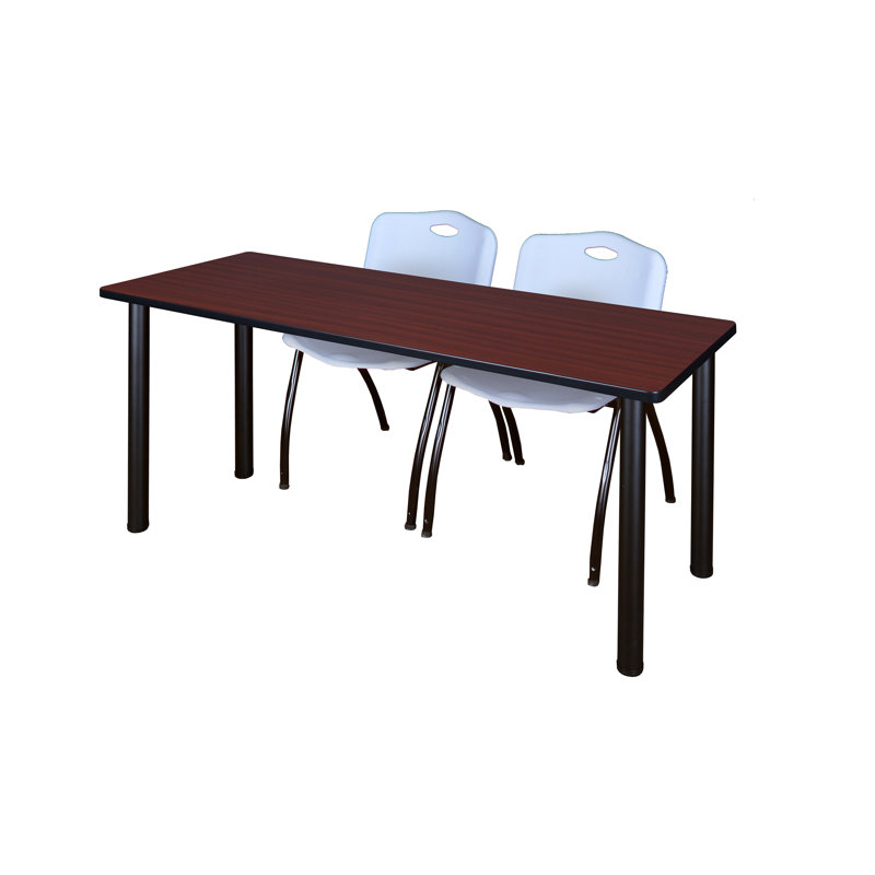 Plateau de table Kee et chaises empilables 2 M, Noir, Gris, Acajou