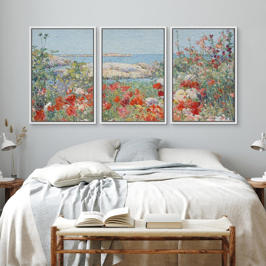 Vibrant Wildflower " Watercolor Pastel Flower Field Coastal Landscape Nature Modern Art Floral Botanical Minimal " 3 - Pieces IDEA4WALL 