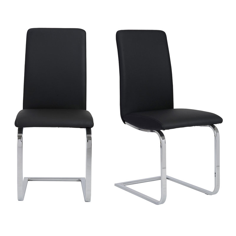 Exylian 19.5'' H Faux Leather Upholstered Side Chair, Black Faux Leather, Chrome