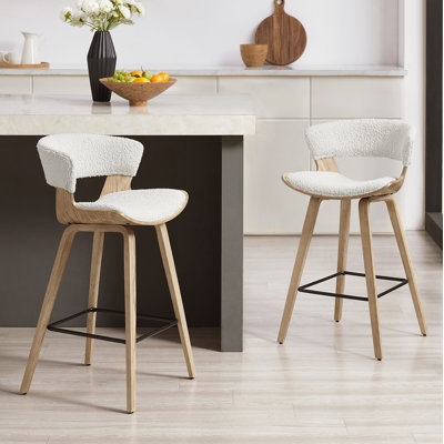 Binni 26.97" Boucle Upholstered Counter Stools with Wood Frame