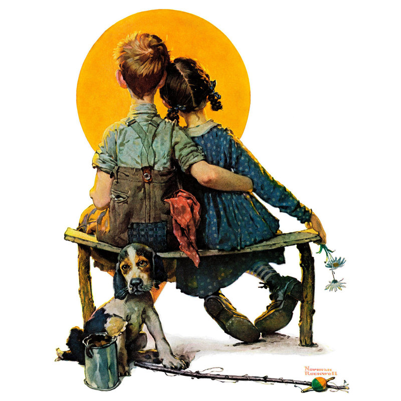 «Sunset» par Norman Rockwell, reproduction d'art sur toile tendue, H 24 po x l 16 po, Papier avec cadre noir