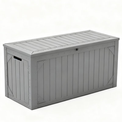 100 Gallon Resin Outdoor Storage Box, Waterproof Lockable Deck Box, All-Weather Patio Storage Container,Grey 