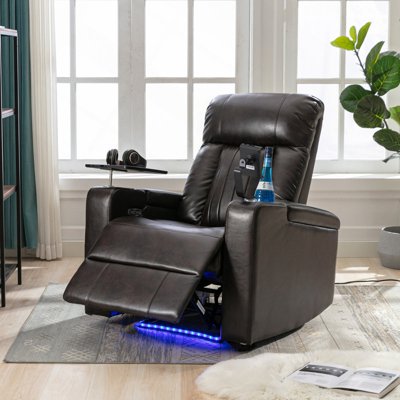 Fauteuil inclinable électrique Premium avec bras de rangement, porte-gobelets, plateau pivotant et support pour téléphone portable