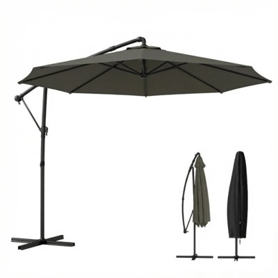 Large Cantilever Hanging Patio Umbrella - Modern Outdoor Garden Umbrella with 360° Rotation
