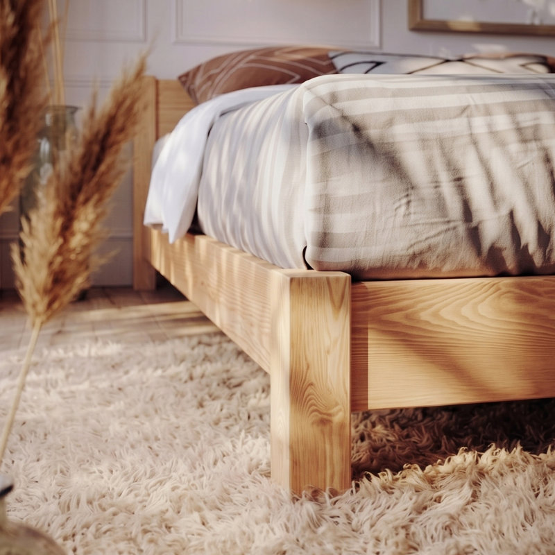 Structure de lit Hardiman, 85" x 85", Bois clair